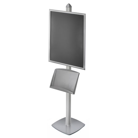 Azar Displays Sky Tower Display w/ 22"W x 28"H Snap Frame & Steel Brochure Shelf 300291-SLV